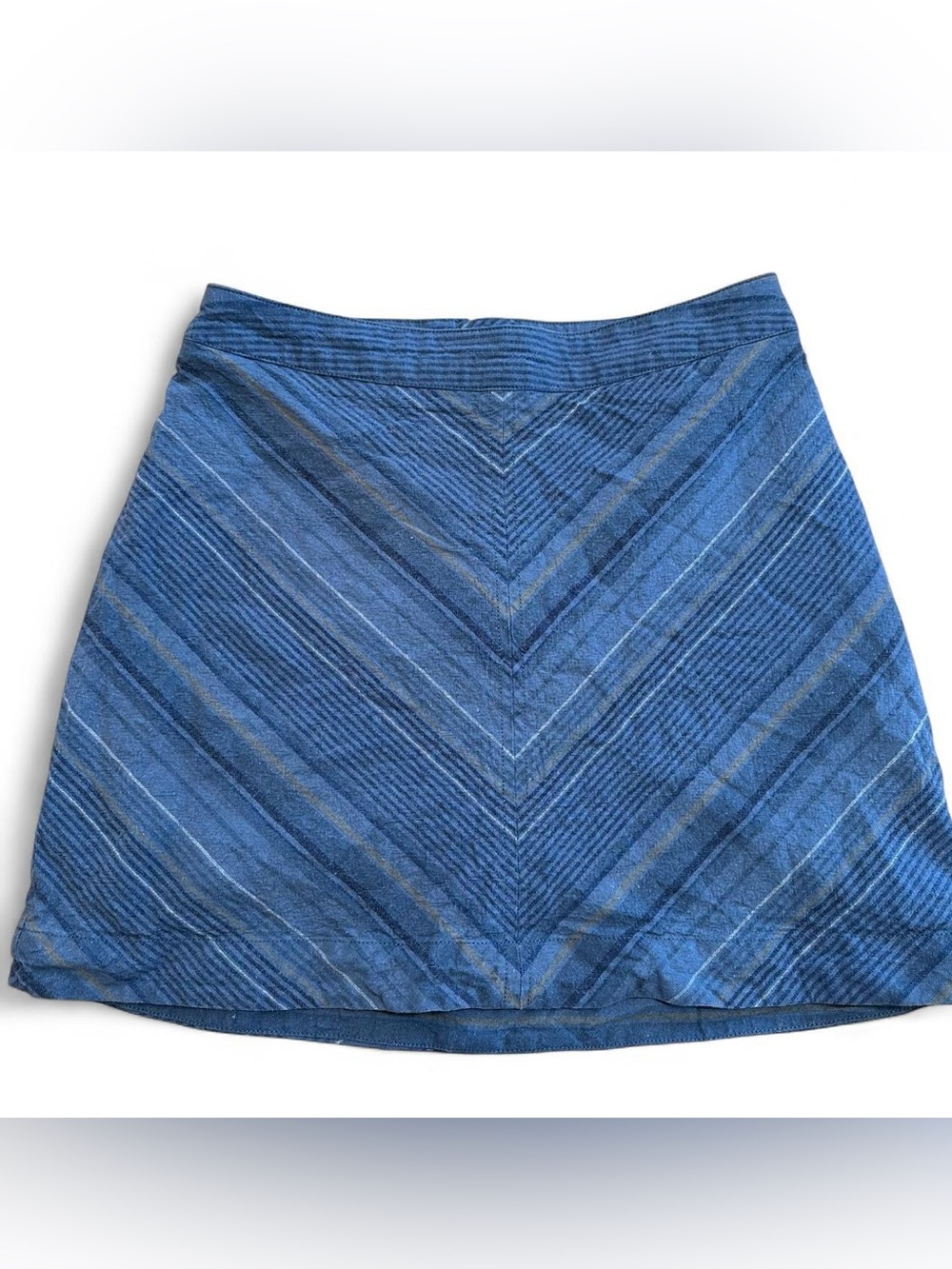 Free People Blue Chevron A-Line Mini Skirt Cotton Linen Blend - Size 2